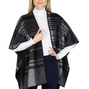 Ike Behar Womens Reversible Fashion Wrap Black/Gray Plaid One Size NWT